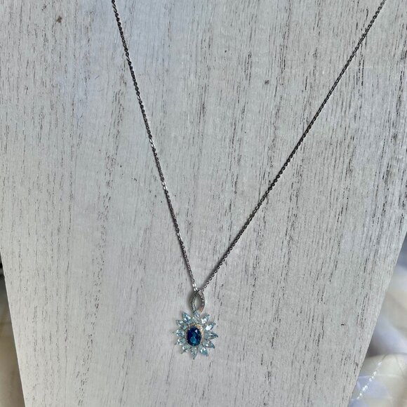 London Blue Topaz in Sterling Silver with Marquise Cut Sky Blue Topaz Stones - Picture 4 of 17